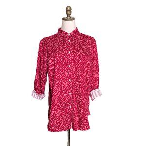 Chaps No Iron Polka Dot Button Front Shirt Plus Size 1X Red Rockability Retro